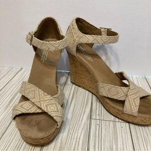 Tom's Natural Sienna Woven Wedge Cork Heel Sandals